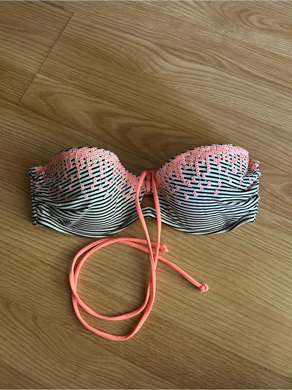 Victoria’s Secret Pink Sequin Striped Wired Bikini Top 34C